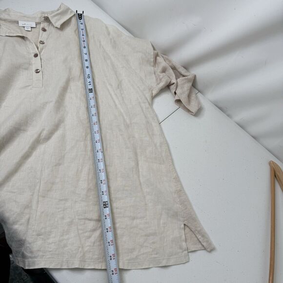 J Jill Love Linen Tunic Top XL Beige Popover 1/2 Button Relaxed Coastal Beachy - Picture 7 of 11
